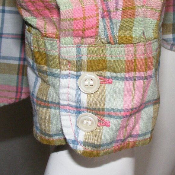 J.CREW Top/Blouse, M, Boy Fit, Plaid, Pink/Green, Long sleeve, 2 button cuff - Picture 8 of 13